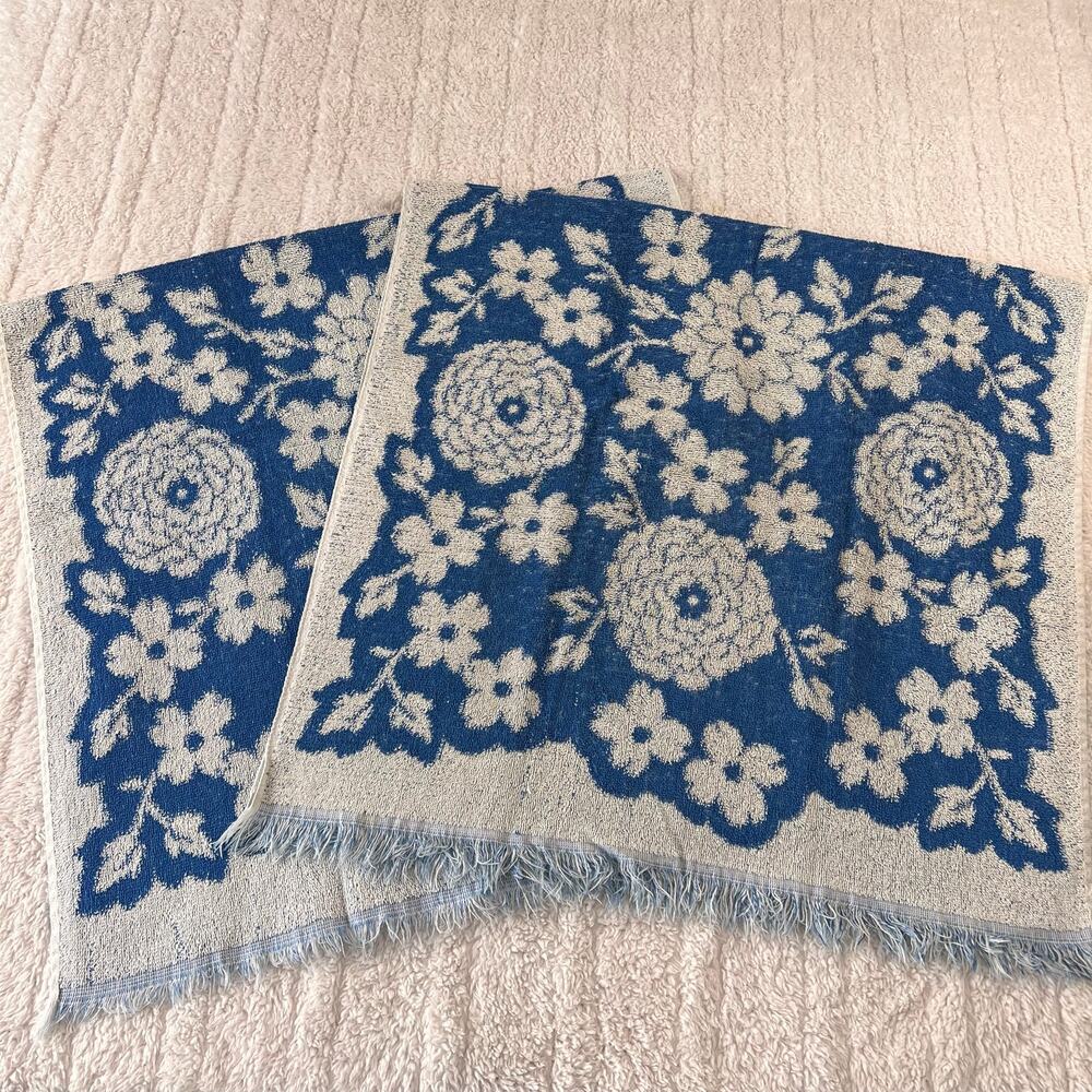 Cannon Vintage Floral Blue White Bath Towels Set